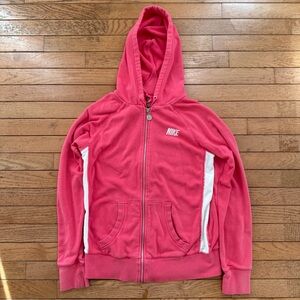 Y2K NIKE Hoodie Pink and White Zip-Up Silver Tag with Pockets